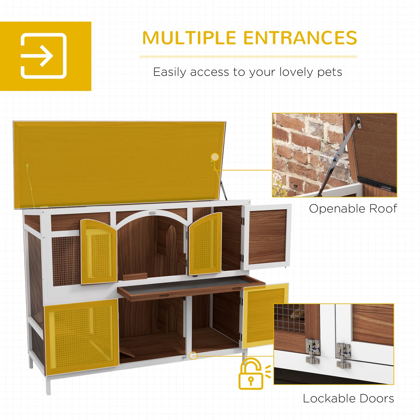 PawHut Double-Deck Wooden Guinea Pig House with Removable Roof and Easy Clean Tray - ALL4U RETAILER LTD