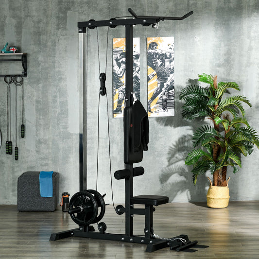 SPORTNOW Adjustable Power Tower with Lat Pulldown and Low Row Station for Home Gym – Fitness Equipment, Black - ALL4U RETAILER LTD