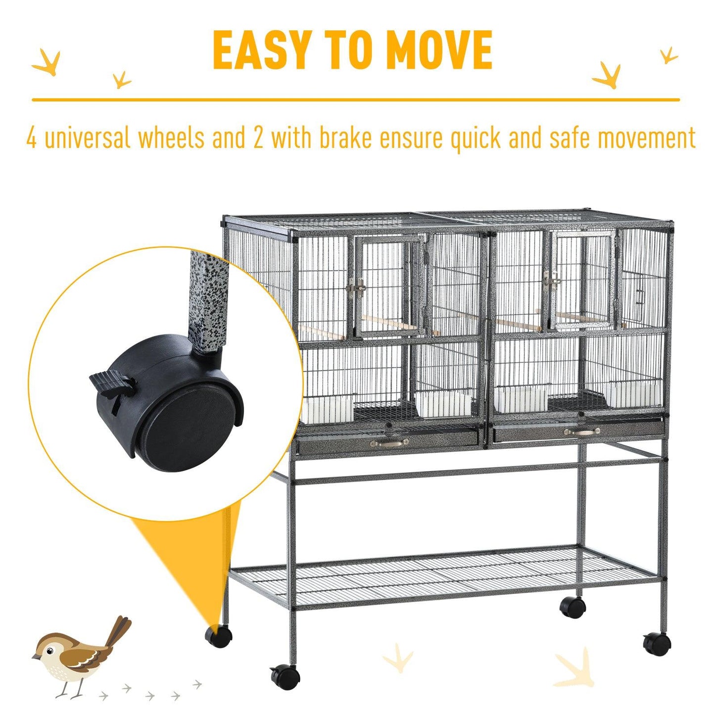 PawHut Double Rolling Metal Bird Cage with Storage Shelf and Food Container - ALL4U RETAILER LTD