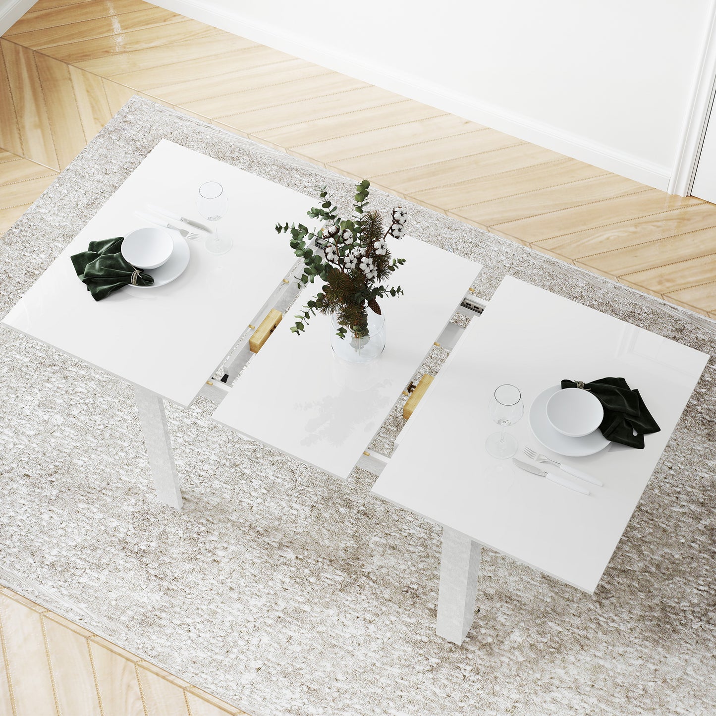 HOMCOM Extending Dining Table White High Gloss For Six People 120 cm To 160 cm MDF