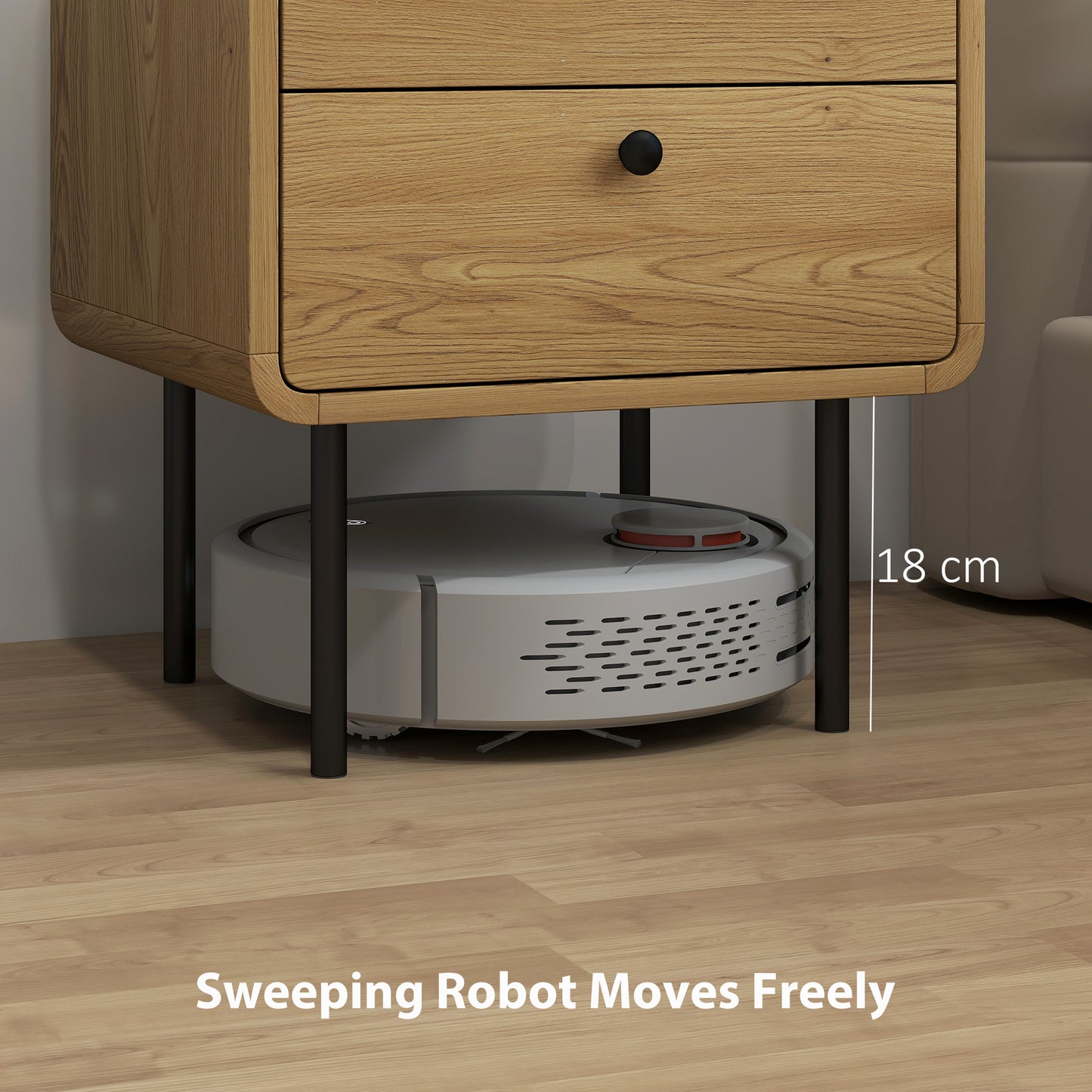 HOMCOM Bedside Table With 2 Drawers And Durable Steel Legs In Oak Finish For Modern Bedroom Storage And Organization