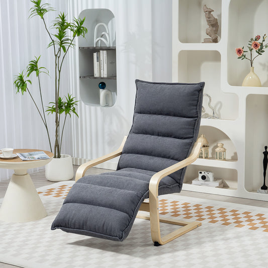 HOMCOM Curved Wooden Accent Chair With Adjustable Footrest Dark Grey Velvet Upholstery 12cm Padded Seat For Comfort