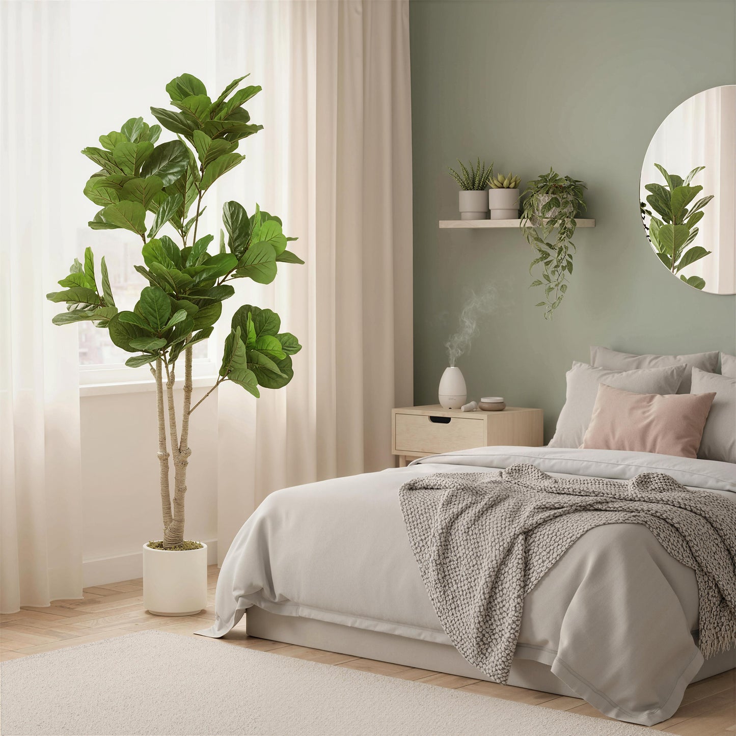 HOMCOM 180cm Artificial Fiddle Leaf Fig Tree White Cement Planter Realistic Leaves Textured Trunk
