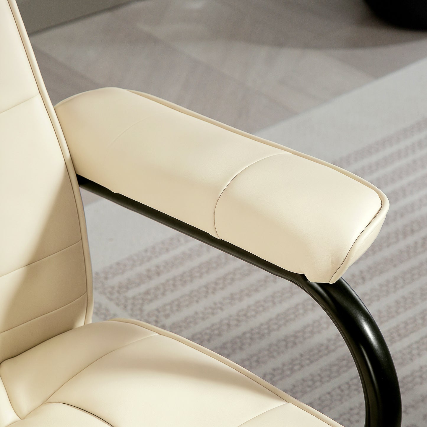 HOMCOM Swivel Recliner Chair and Footstool With Faux Leather Massage Remote Control Round Wrapped Base Cream White