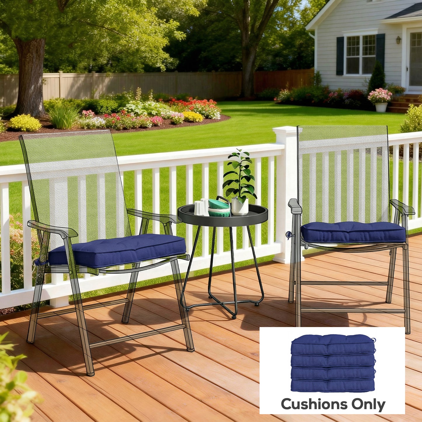 Outsunny Garden Seat Cushion Set Of Four With Ties 42 x 42 Cm Dark Blue Replacement Dining Chair Pad