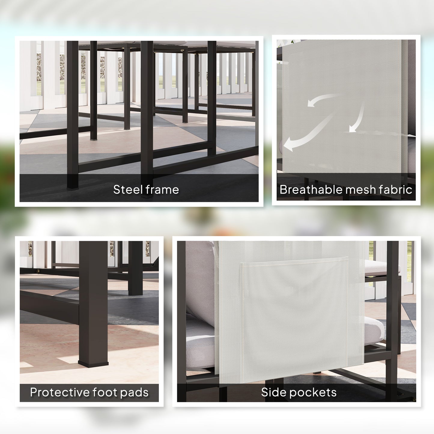 Outsunny Nine Piece Steel Frame Garden Dining Set With Cushioned Chairs And Stools Dark Grey For Outdoor Patio