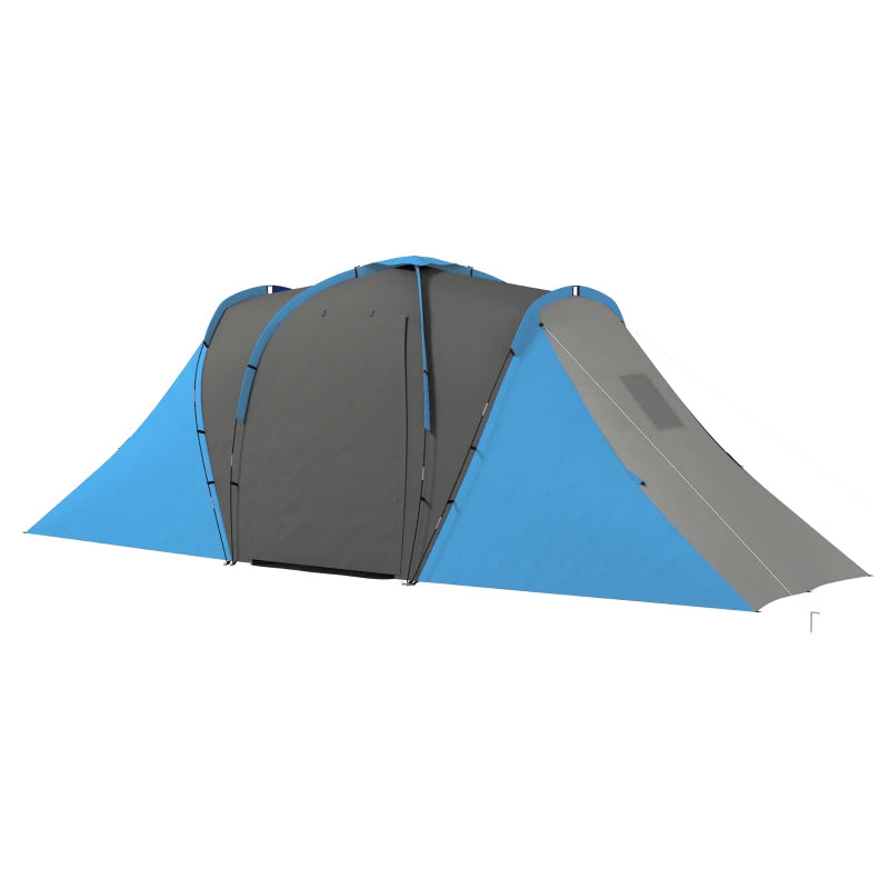 Outsunny Large Camping Tunnel Tent with 2 Bedrooms and Living Area - 2000mm Waterproof, Portable Design with Bag for 4-6 People - Blue Family Tent for Outdoor Adventures - ALL4U RETAILER LTD