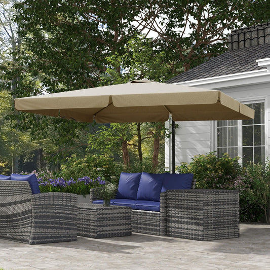 Outsunny 3(m) Cantilever Roma Parasol, Hanging Garden Parasol, Aluminium Square Patio Umbrella with Crank Handle and Tilt, Outdoor Patio Sun Shade with Vented Top, 8 Ribs, Cross Base, Khaki - ALL4U RETAILER LTD