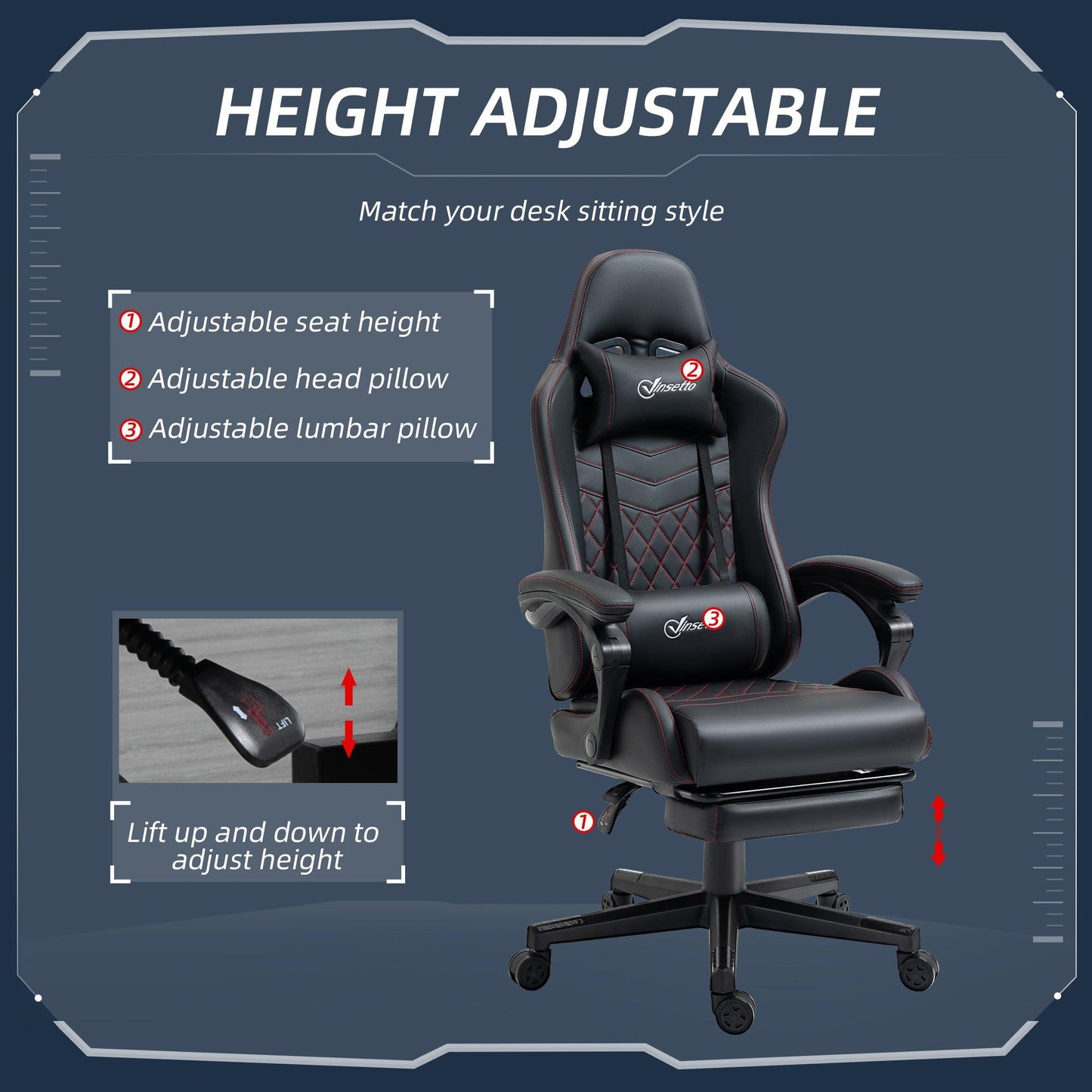 Vinsetto Racing Gaming Chair with Swivel Wheel and Footrest - ALL4U RETAILER LTD