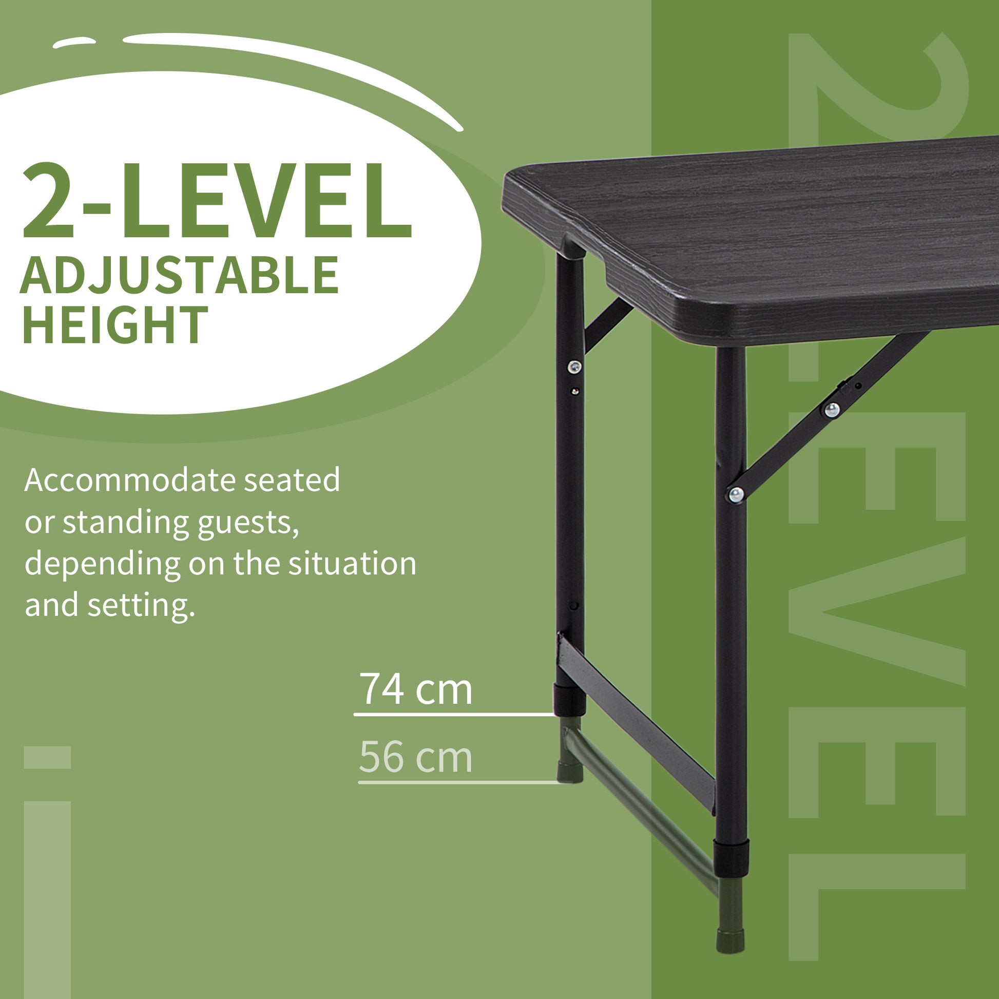 HOMCOM Adjustable Height Foldable Patio Dining Table for 4 - Dark Grey Outdoor Table - ALL4U RETAILER LTD