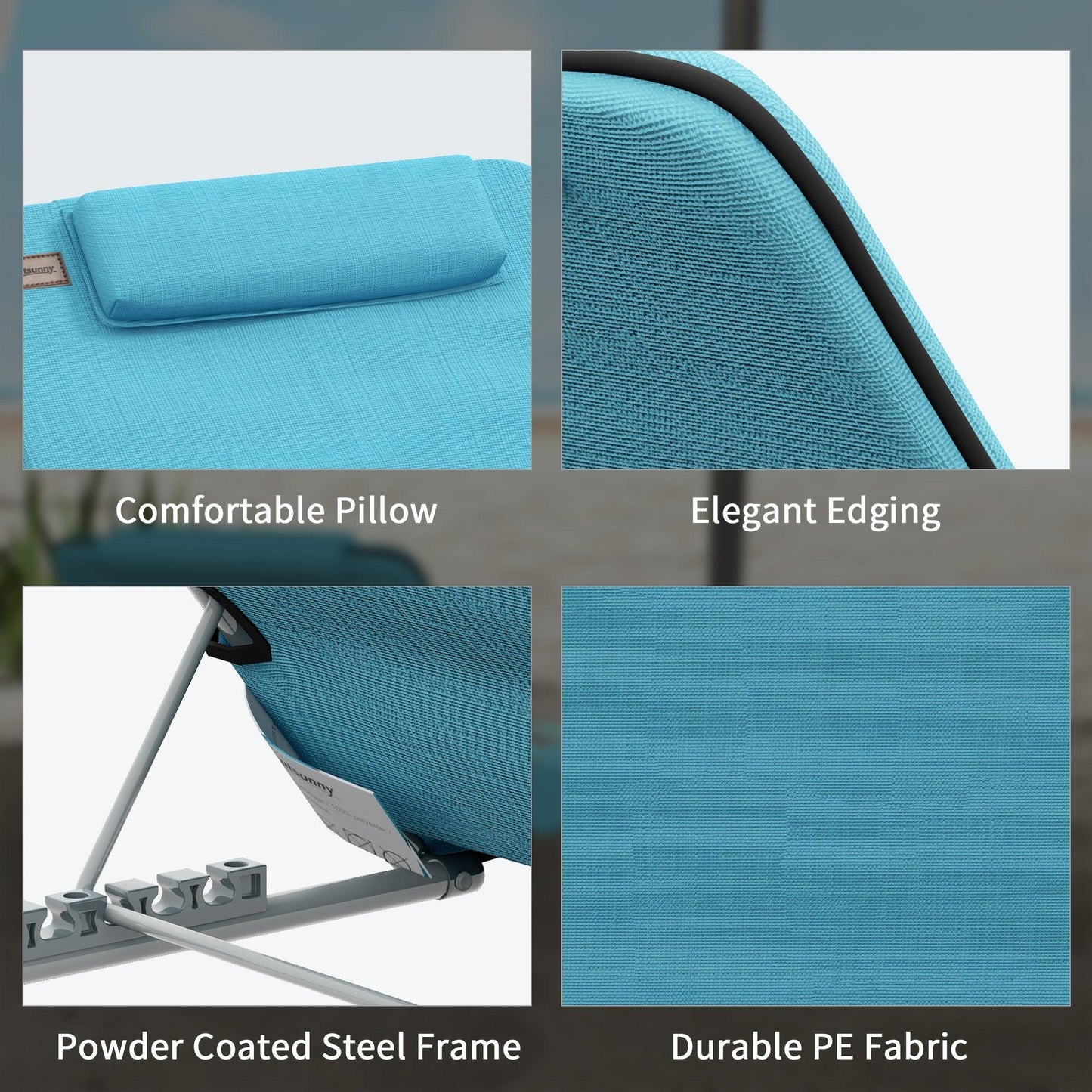 Outsunny Metal Frame PE Fabric 2 Pieces Outdoor Beach Reclining Chair Set w/ Pillow Light Blue - ALL4U RETAILER LTD