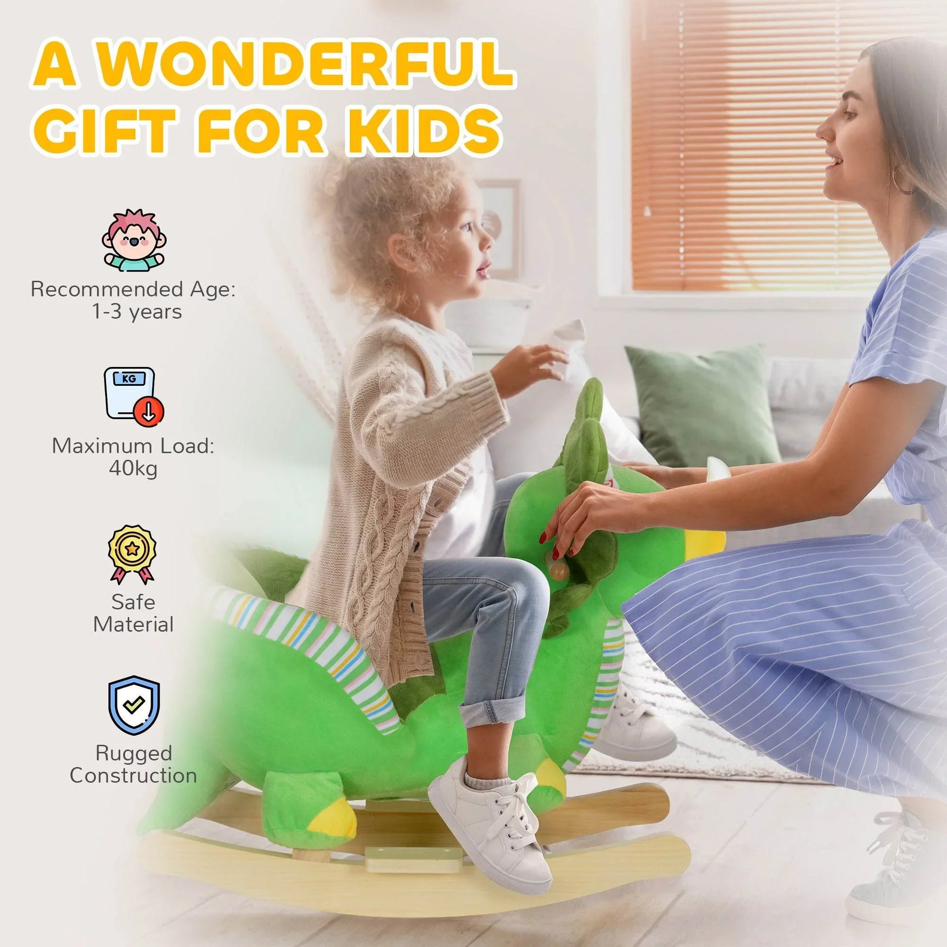 Green Plush Baby Rocking Dinosaur with Sounds and Safety Features for Toddlers 18-36 Months - ALL4U RETAILER LTD