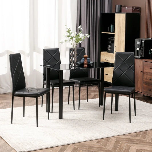 HOMCOM Dining Table Set for 4, Sleek Space-Saving 5-Piece Kitchen Set with Rectangular Table and Sturdy Steel Frame in Black - ALL4U RETAILER LTD