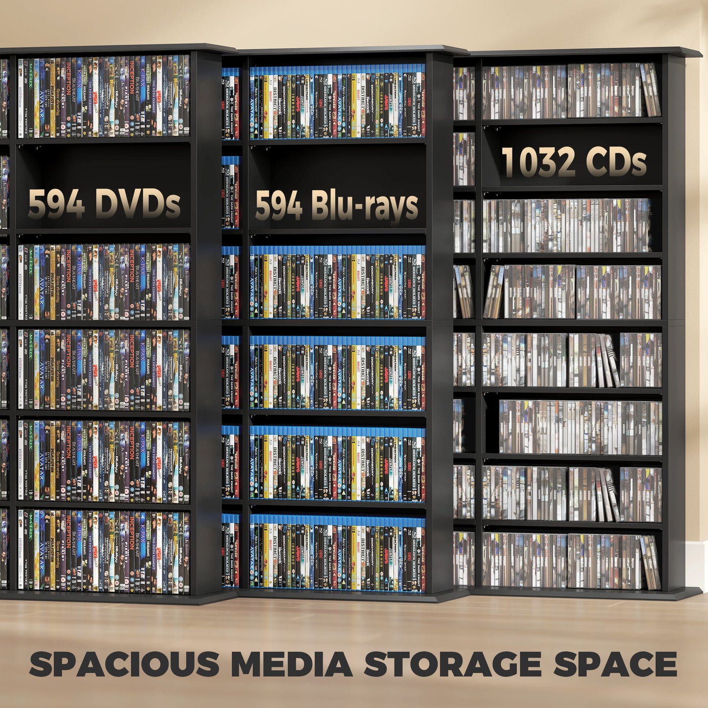 HOMCOM 1032 CD 594 DVD Blu-ray Storage Unit with 24 Compartments and 18 Adjustable Shelves Black
