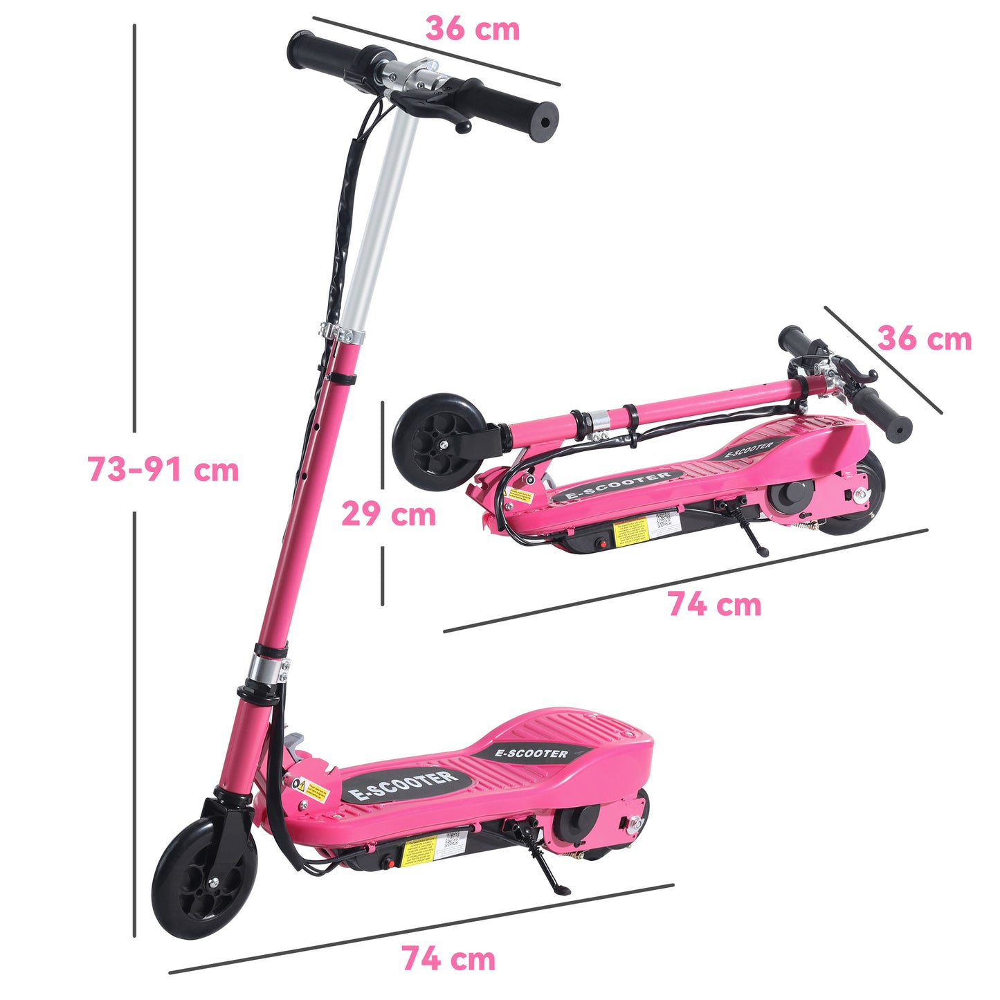 HOMCOM Pink Folding Electric Scooter for Kids Aged 7-14, Portable Ride-On