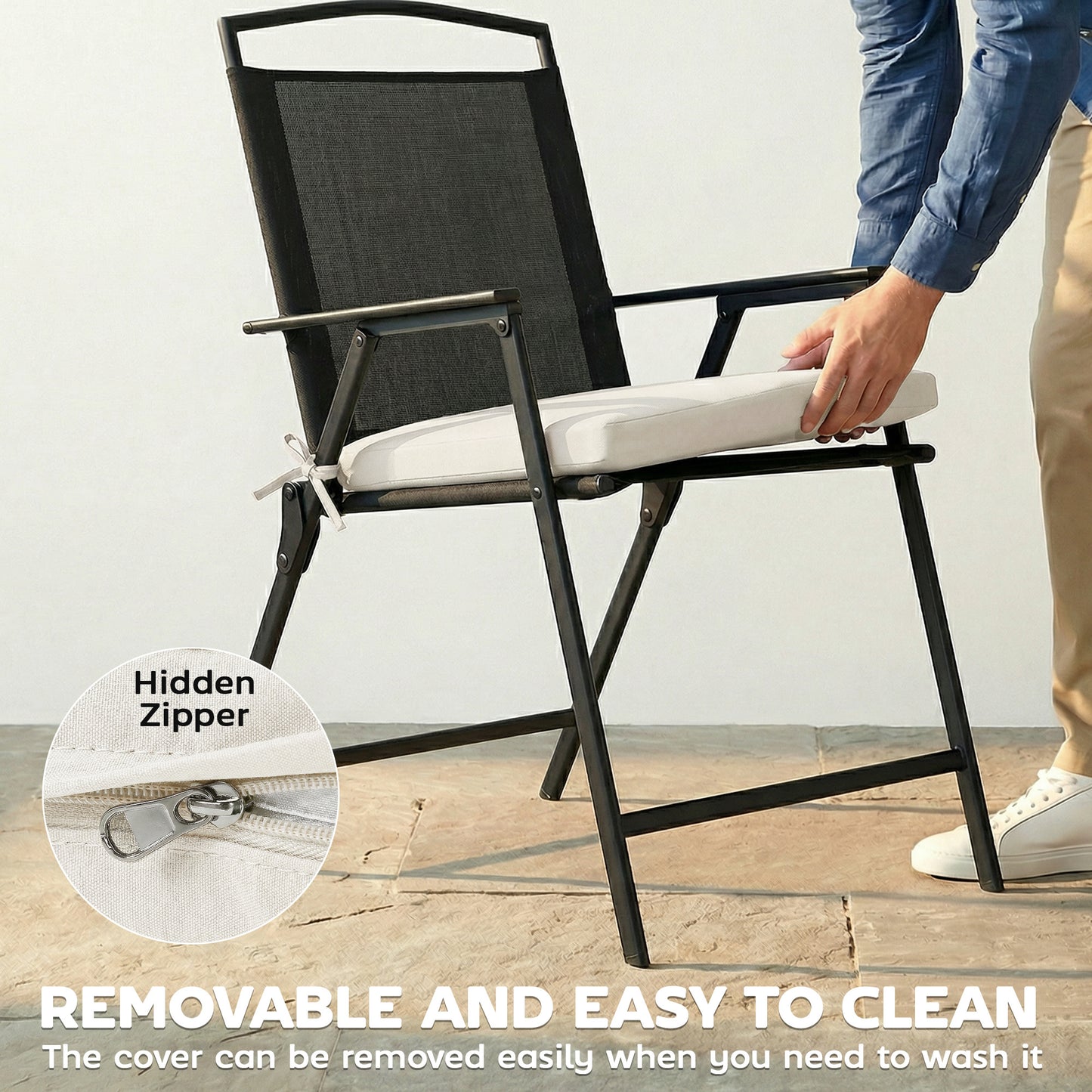 Outsunny Set Of 6 Outdoor Seat Cushions With Machine Washable Cover Water Repellent Cream White