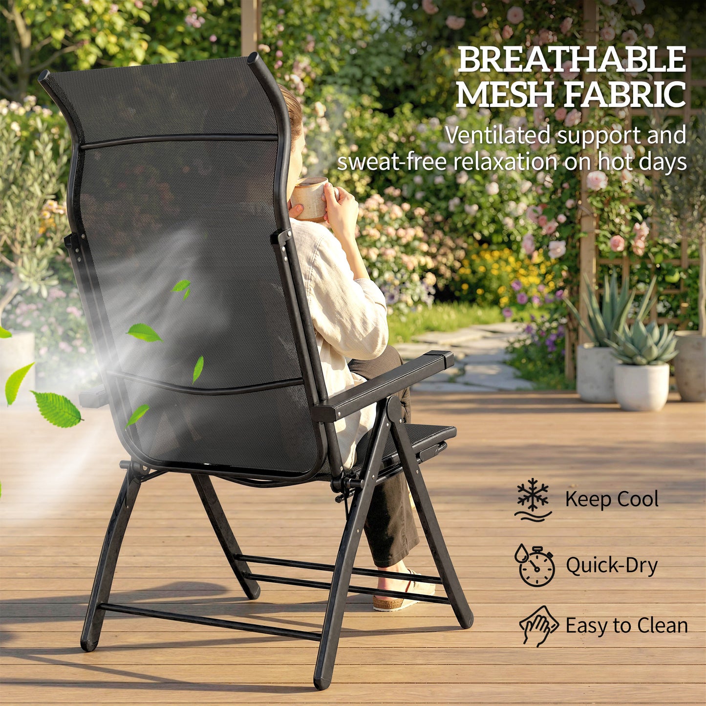 Outsunny Reclining Garden Chairs 2 Pack 5 Position Folding Sun Loungers With High Back Retractable Footrest Dark Grey