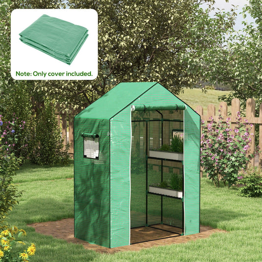Outsunny Greenhouse Cover Replacement Walk-in PE Hot House Cover with Roll-up Door and Windows, 140 x 73 x 190cm, Green - ALL4U RETAILER LTD