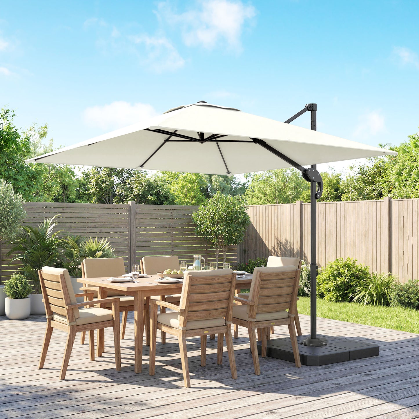 Outsunny 2.4 x 2.4m Cantilever Parasol With Umbrella Weights UPF50 Offset Outdoor Umbrella Cream White