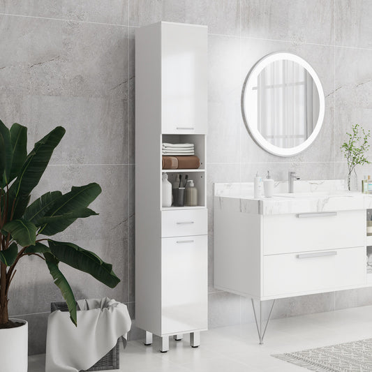Kleankin 71 Inch Tall Slim Bathroom Storage Cabinet With Drawer Two Doors And Adjustable Shelves High Gloss White