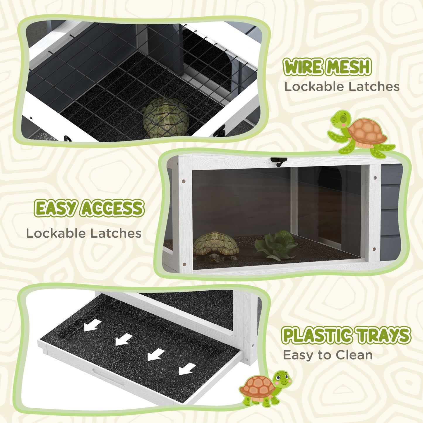 PawHut Adjustable Lamp Tortoise Habitat with Easy Access Lids and Pull-out Trays - Grey - ALL4U RETAILER LTD