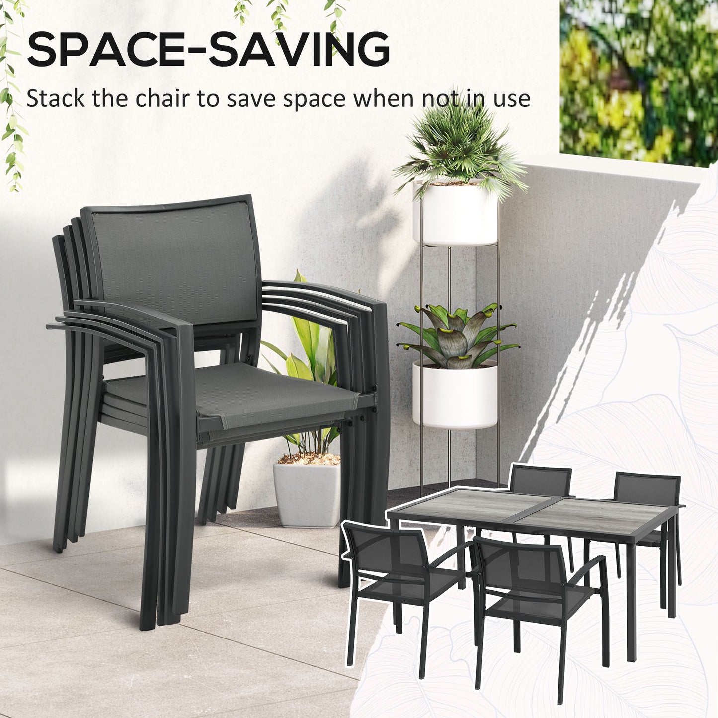 Outsunny Five Piece Casual Outdoor Dining Set With Wood Effect Table In Grey Weather Resistant