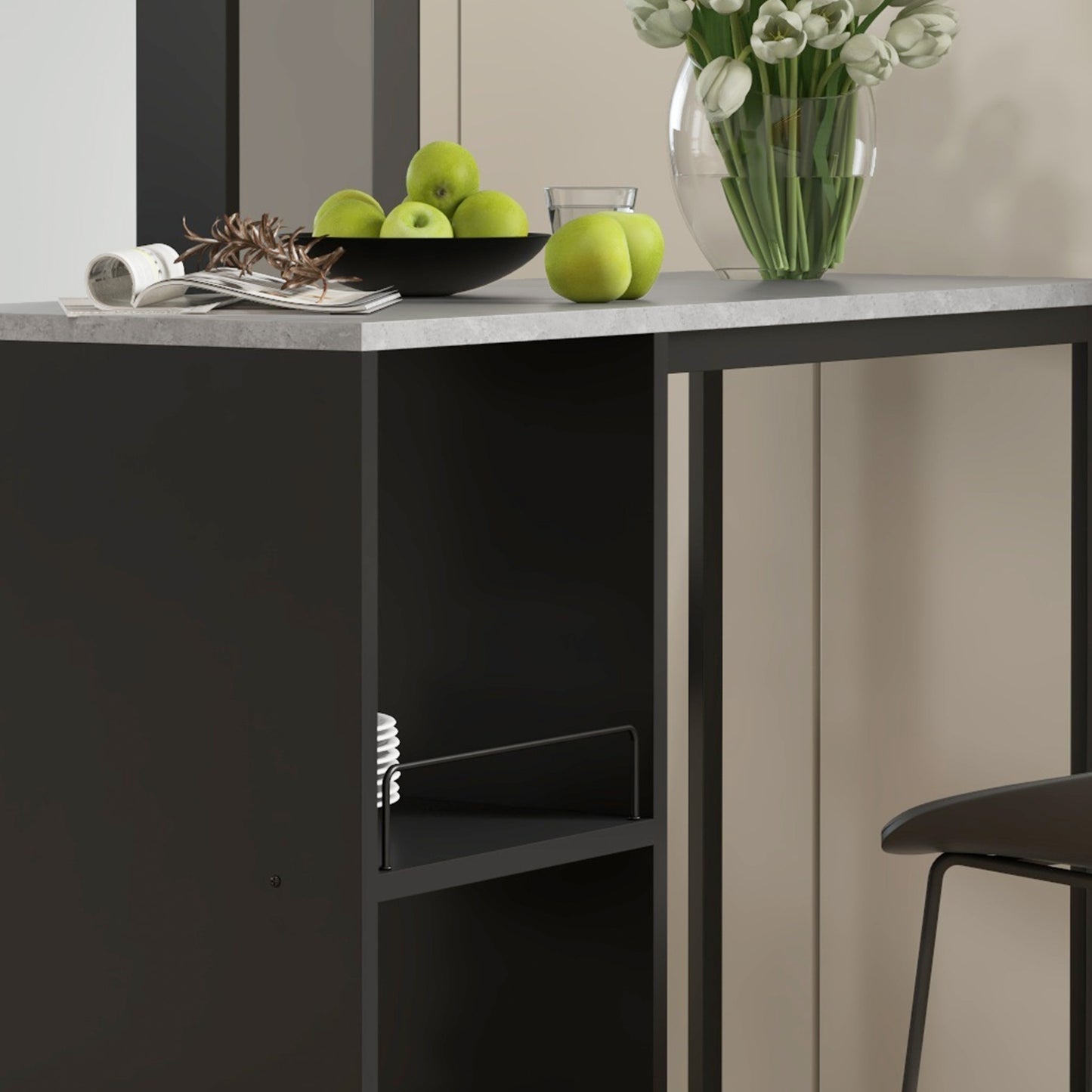 HOMCOM Breakfast Bar Table With Three Tier Storage Shelf And Wine Rack 105W x 40D x 105H cm Black