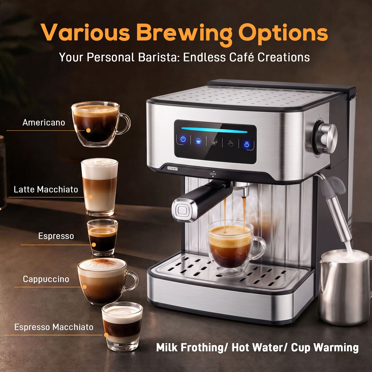 HOMCOM 20-Bar Espresso Machine With Frother Wand And Led Touch Controls