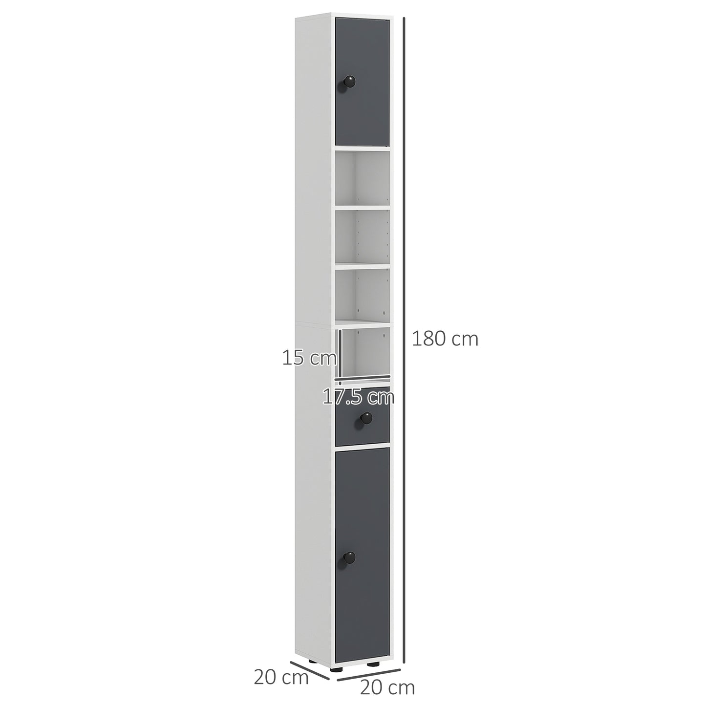 Kleankin Slim 180cm Tall Bathroom Storage Cabinet with Adjustable Shelves and Open Shelves - ALL4U RETAILER LTD