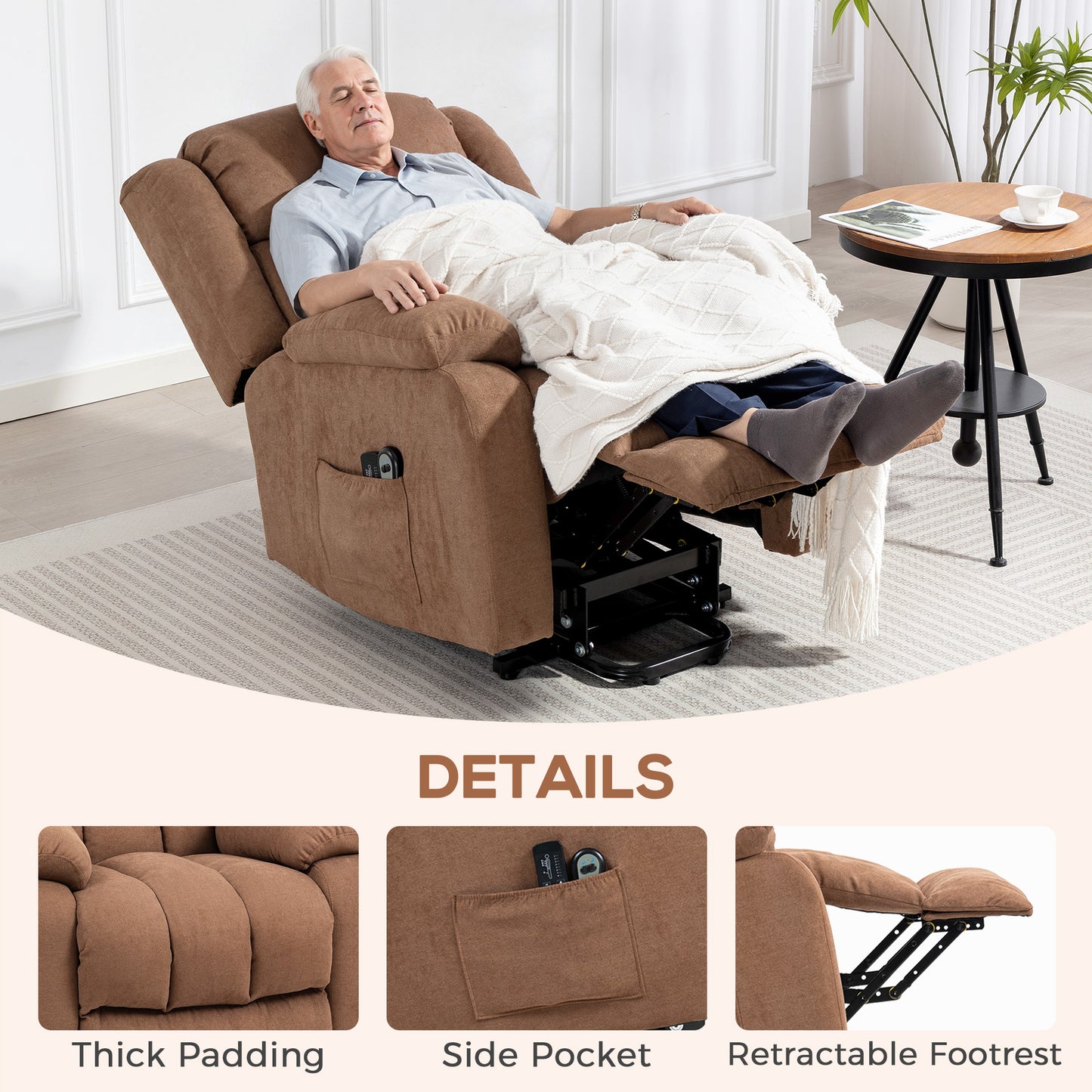 HOMCOM Power Lift Recliner Chair With Massage And Side Pocket For Elderly With Footrest Remote Brown