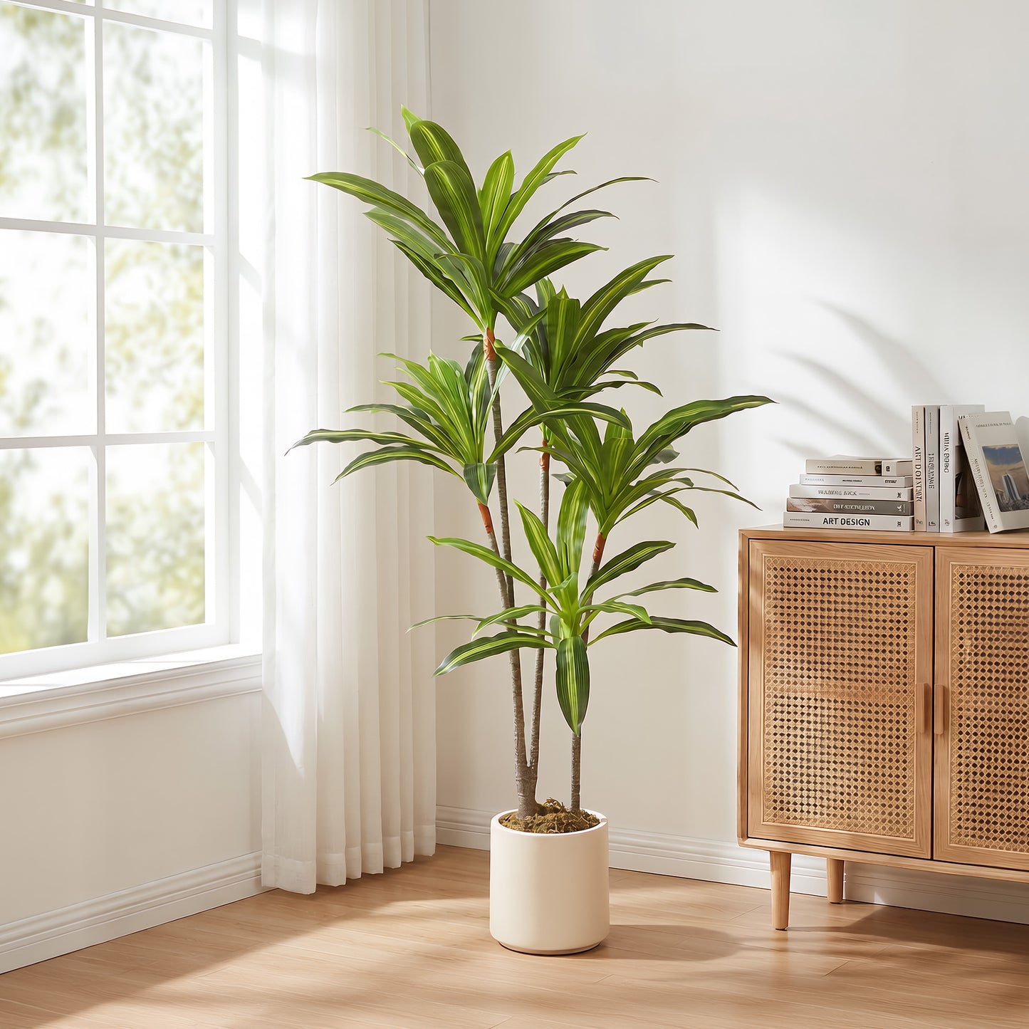 HOMCOM 150cm Lifelike Artificial Dracaena Tree With Bendable Trunks And Lifelike PEVA Leaves For Indoor Decor Green