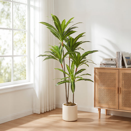 HOMCOM 150cm Lifelike Artificial Dracaena Tree With Bendable Trunks And Lifelike PEVA Leaves For Indoor Decor Green