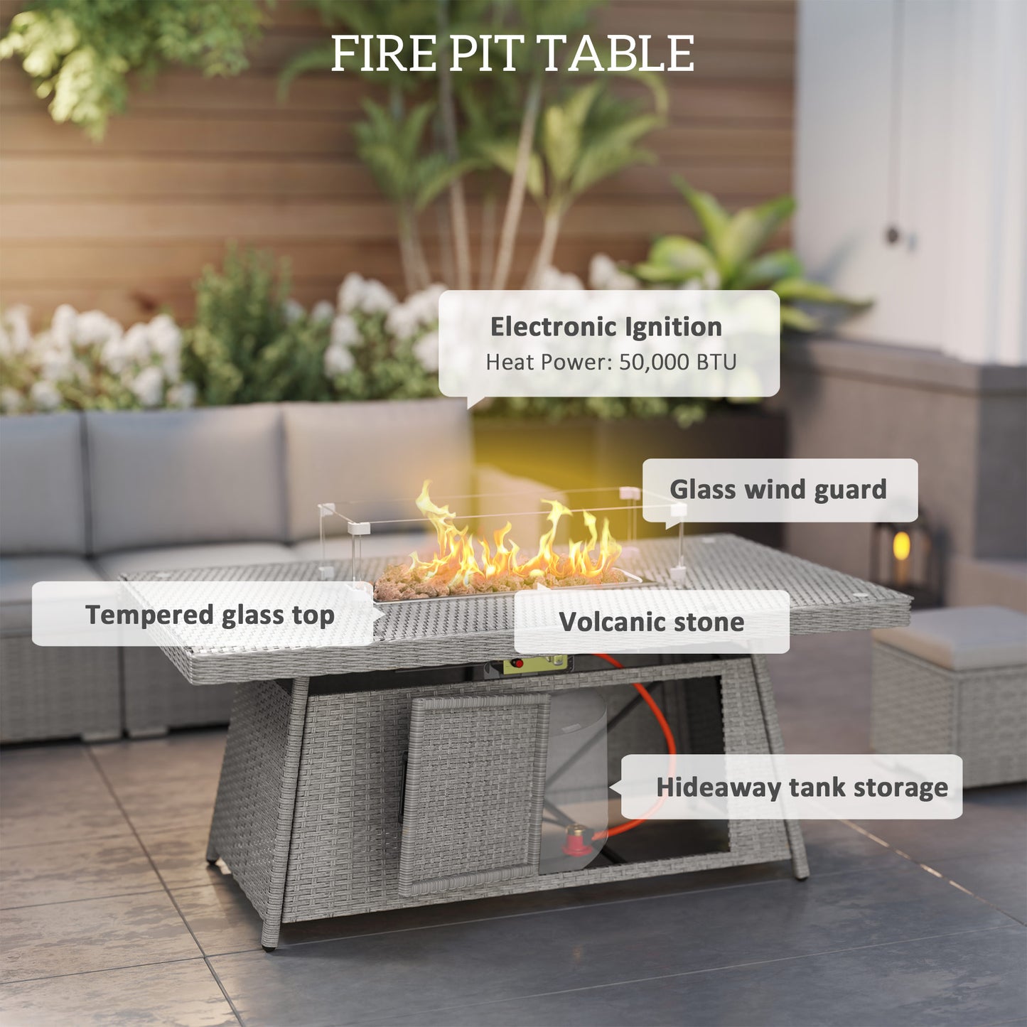 Outsunny All Season Patio Sofa Set 7 Piece Rattan Fire Pit Furniture Set For Cozy Patio Evenings Grey