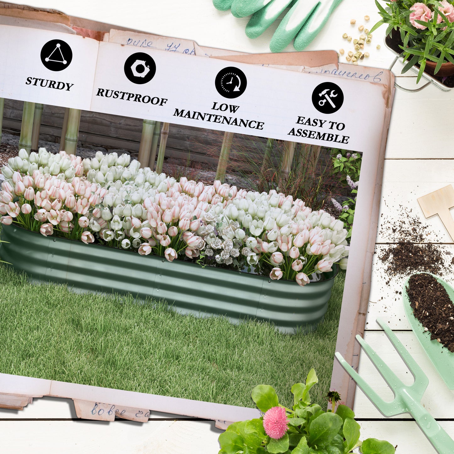 Outsunny Galvanised Raised Garden Bed Pack Of 2 Metal Planter Box With Safety Edging For Flowers Herbs Succulents Green