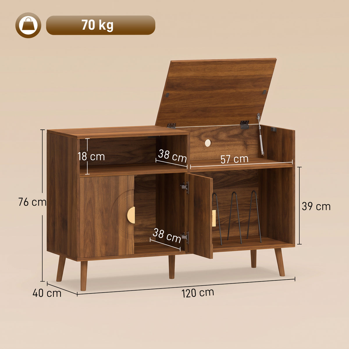 HOMCOM Vinyl Record Player Stand with 300 Album Storage and Flip Top Walnut