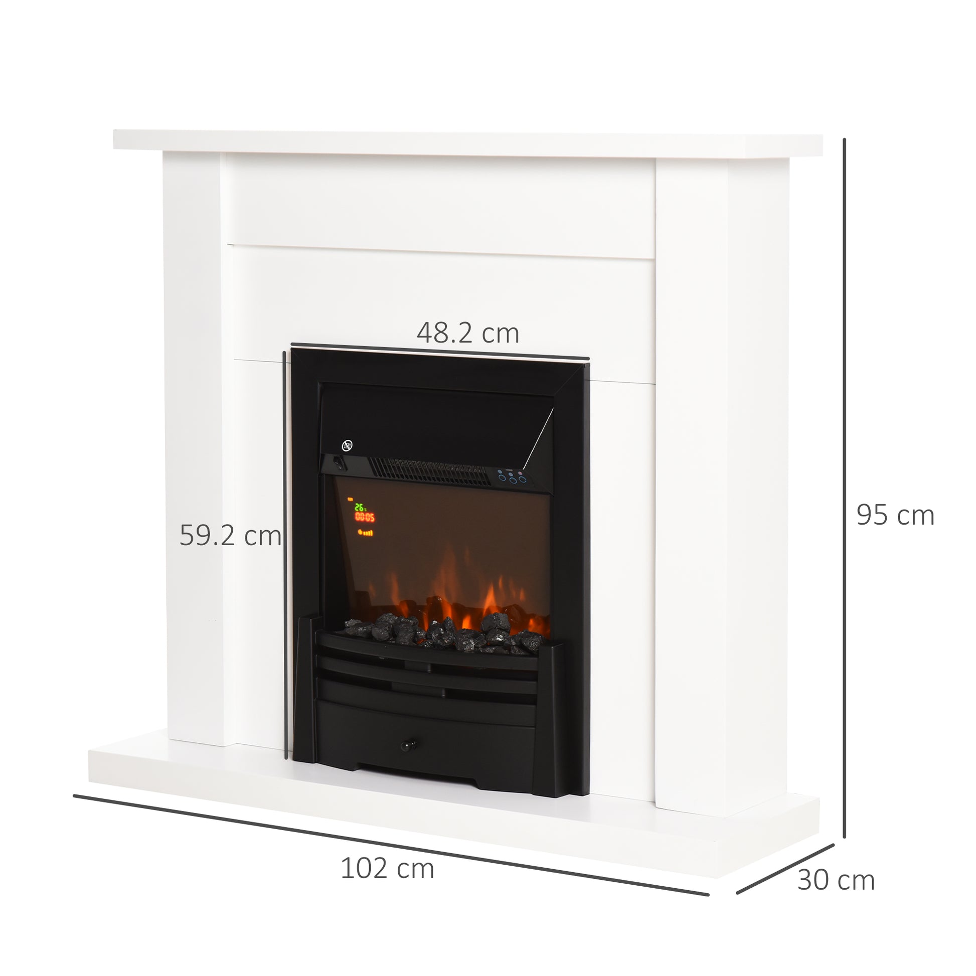 HOMCOM Modern Electric Fireplace with White Mantel & Remote Control – Intelligent Temperature Control and LED Flame Effect - ALL4U RETAILER LTD