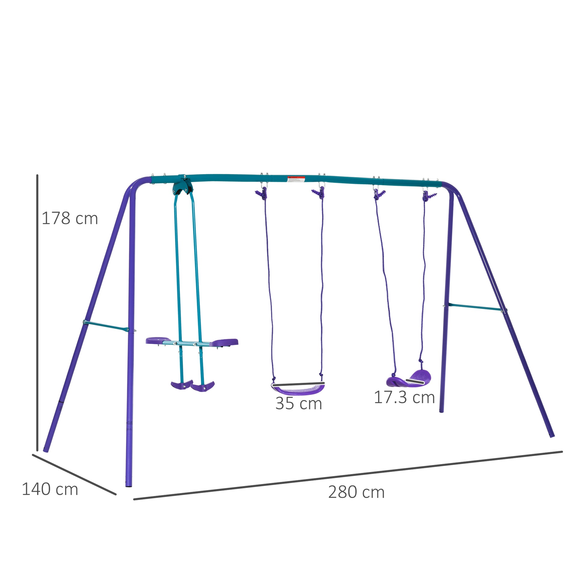 Outsunny Adjustable Height Metal Swing Set with Dual Seats and Glider for Outdoor Fun - ALL4U RETAILER LTD