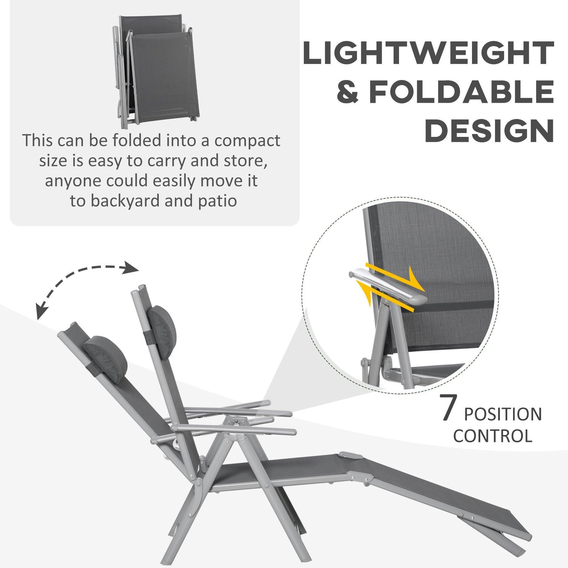 Outsunny Portable Folding Chaise Lounge Chair: 7 Adjustable Positions - ALL4U RETAILER LTD