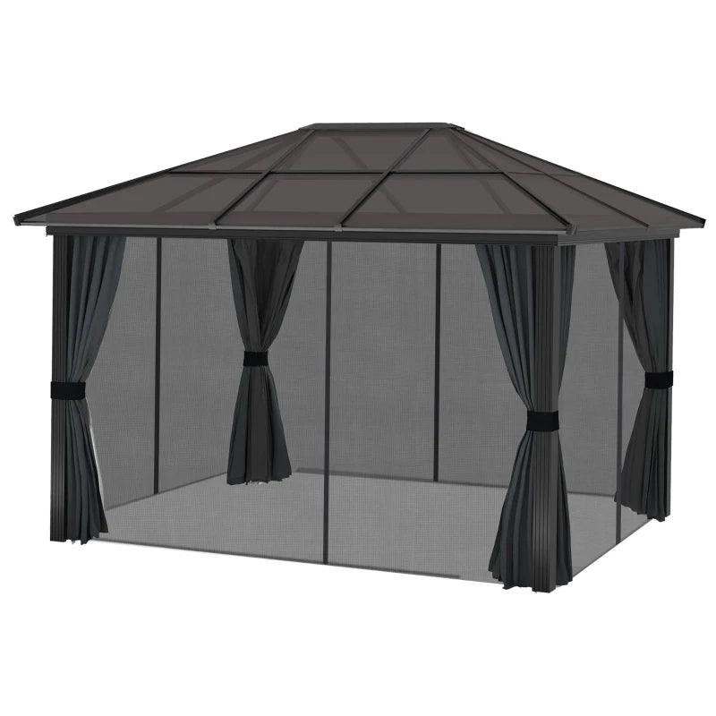 Outsunny 3 x 4m Hard Top Gazebo with Netting and Curtains - Garden Pavilion, Polycarbonate Roof, Aluminium Frame - ALL4U RETAILER LTD