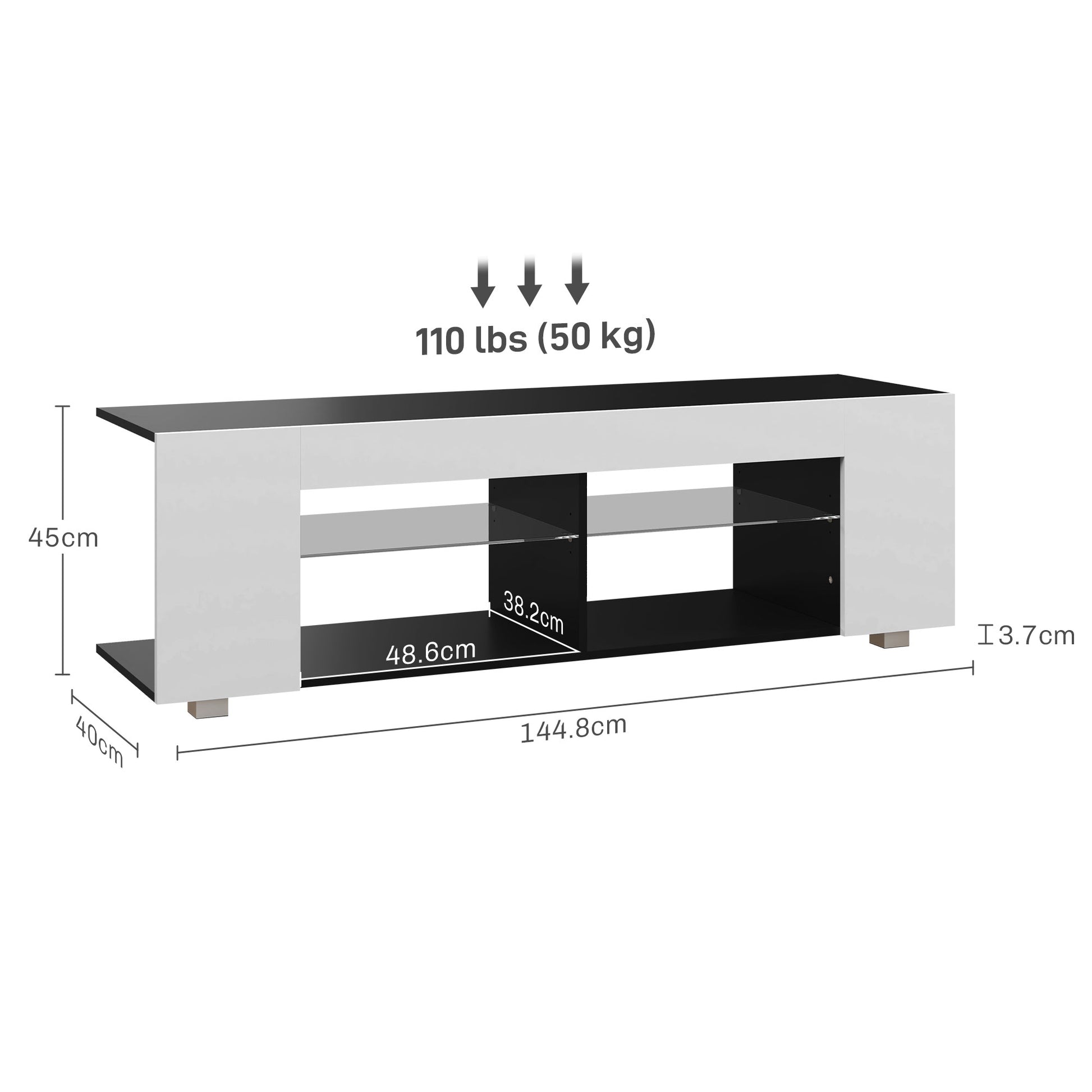 HOMCOM Modern White TV Stand with RGB LED Lights and Glass Shelves for 32-60 inch TVs - ALL4U RETAILER LTD