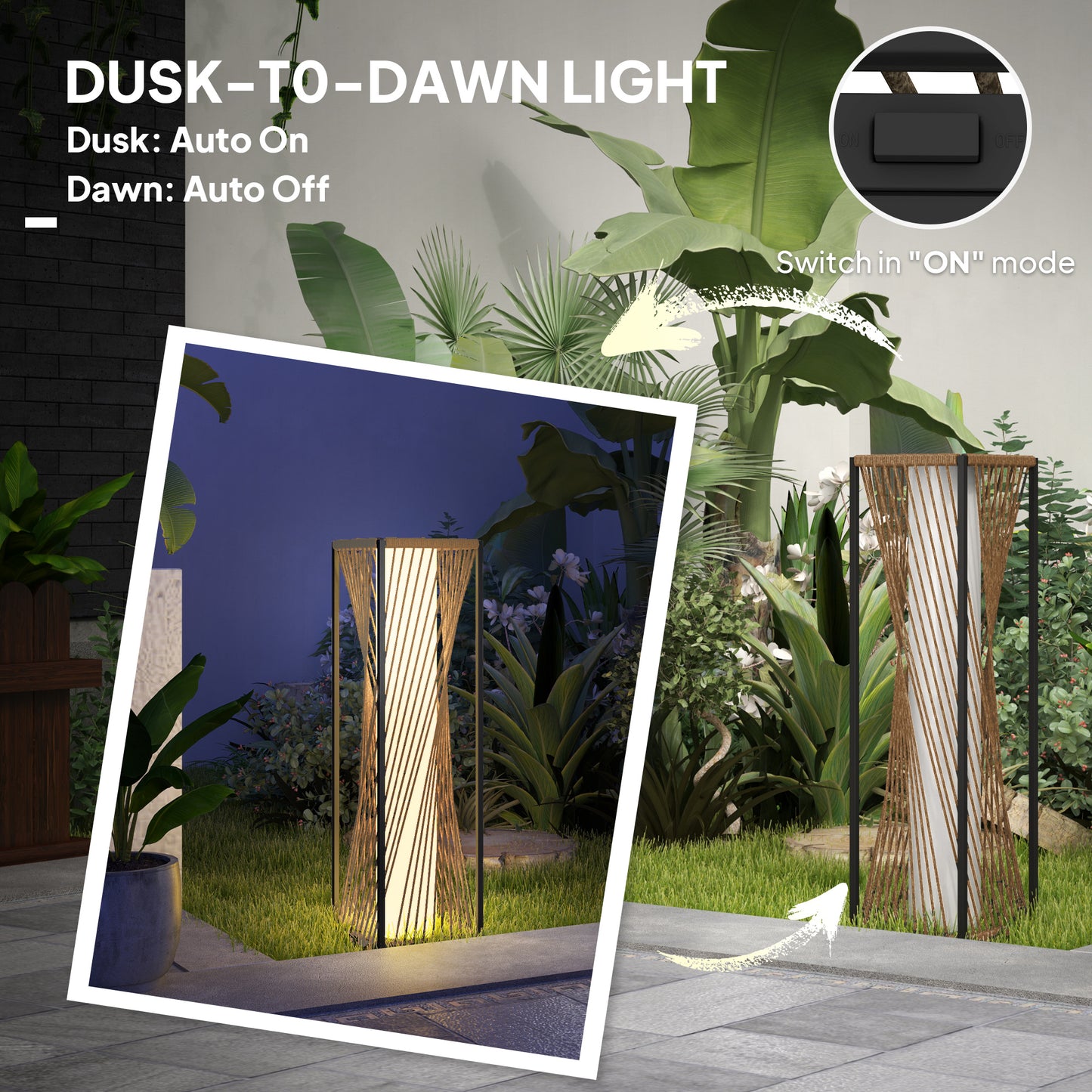Outsunny Rattan Solar Garden Lights Auto On Off LED Floor Lamp Sand Brown Outdoor Lighting