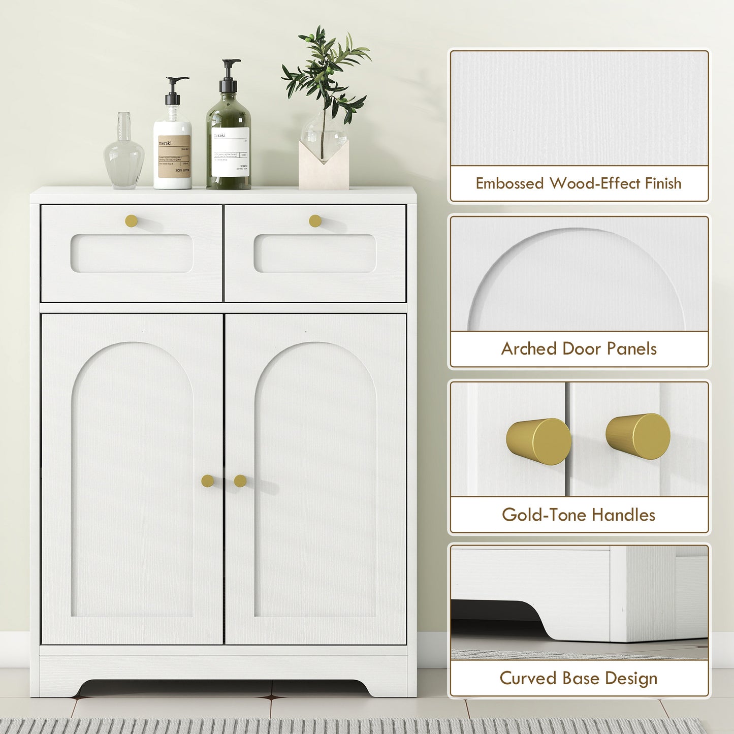 HOMCOM White Bathroom Floor Cabinet With Two Drawers And Adjustable Shelf For Towels Skincare And Essentials