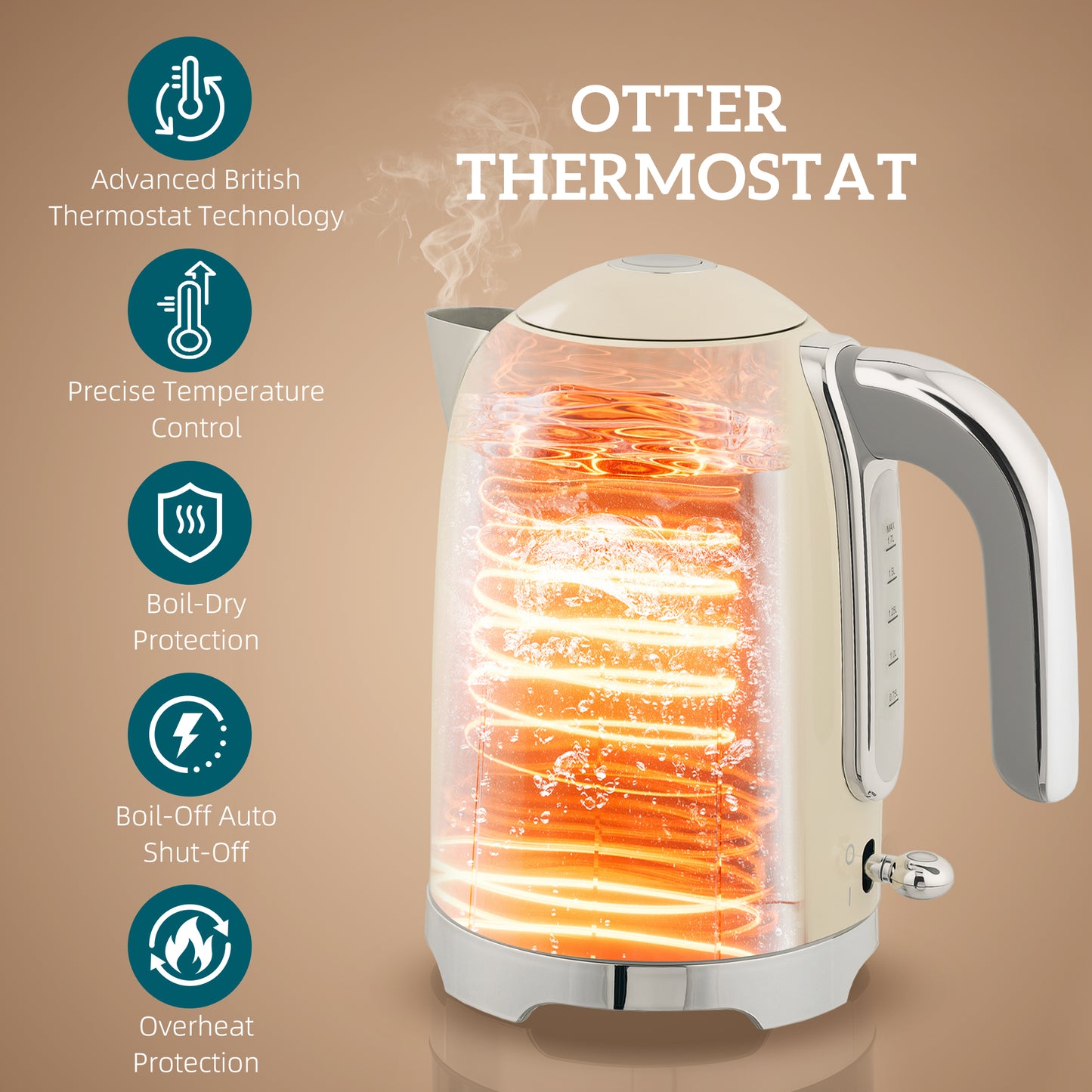 HOMCOM Retro Toaster and Kettle Set Cream With Silver Tone Accents and Curved 1.7L Kettle