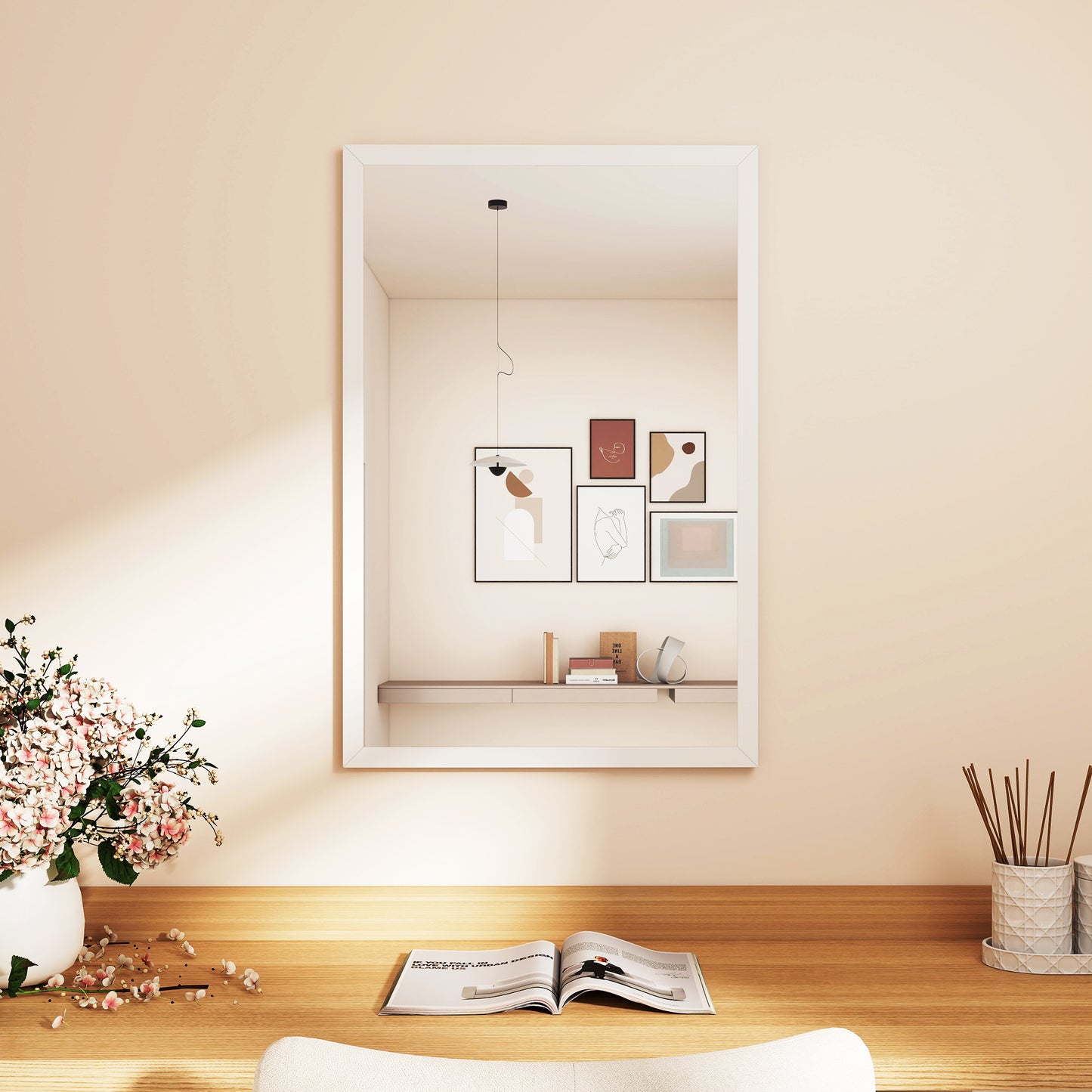 HOMCOM Wall Mounted Bathroom Mirror 60x40 cm White for Living Room Bedroom Hallway