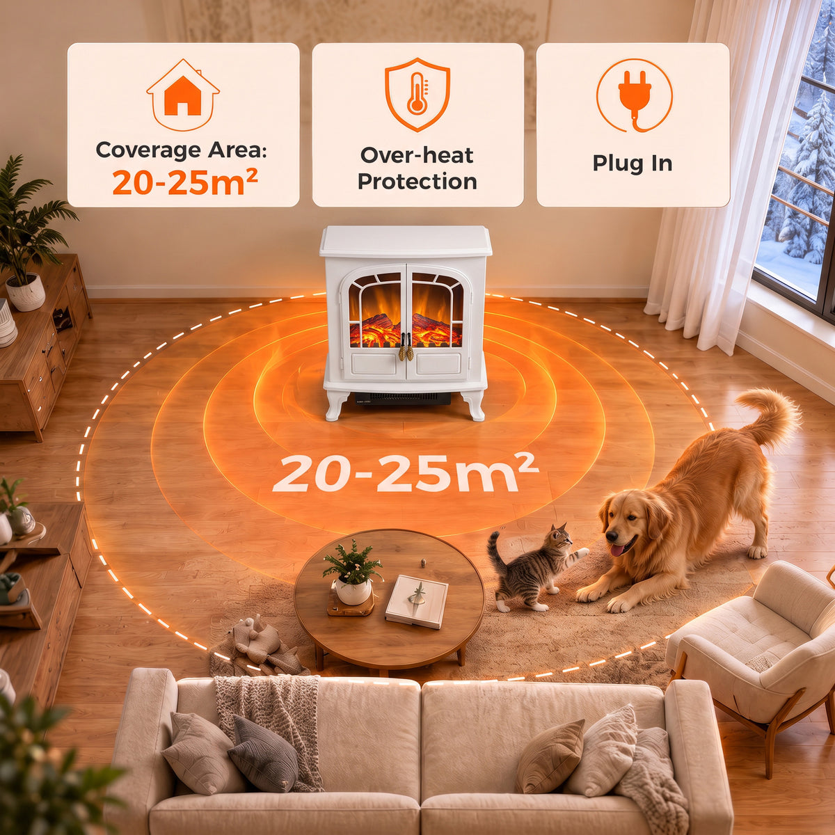 Homcom White Freestanding Electric Fireplace Heater With Led Flames