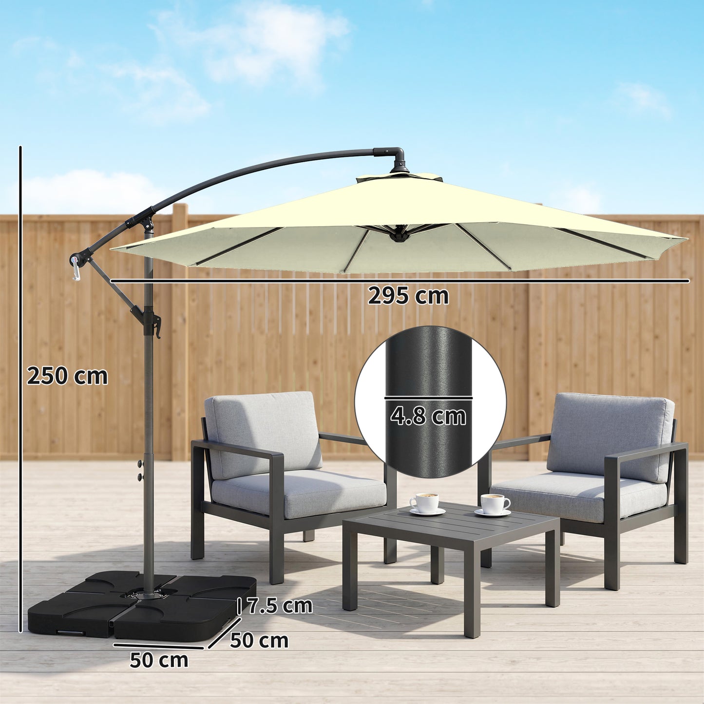 Outsunny 3m Overhanging Cantilever Parasol With Base Weights And Cover Beige For Outdoor Patio