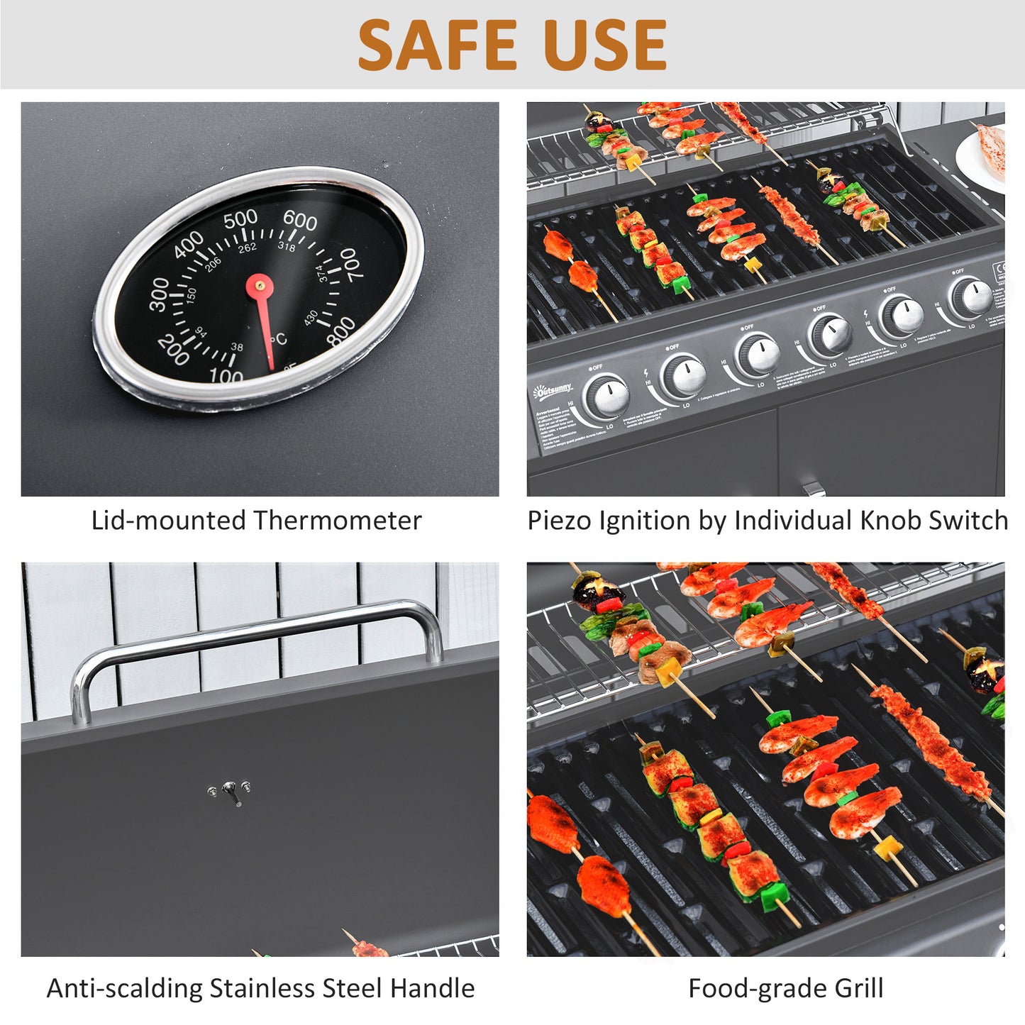 Outsunny Seven Burner Gas BBQ Grill Grey With Side Burner And Large 2646 Sq Cm Cooking Area