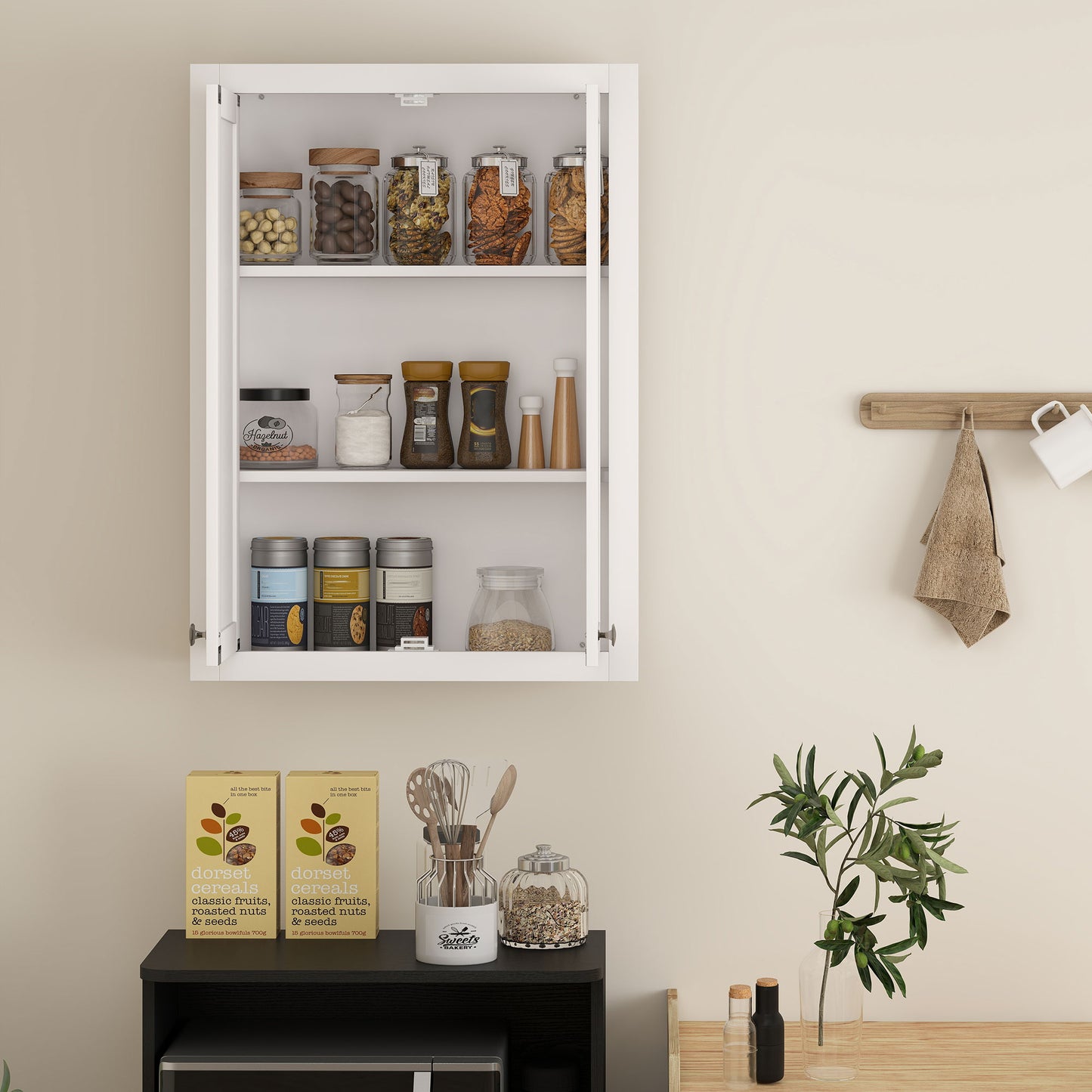 HOMCOM White Bathroom Wall Cabinet With Adjustable Shelves For Space Saving Wall Mounted Bathroom Storage