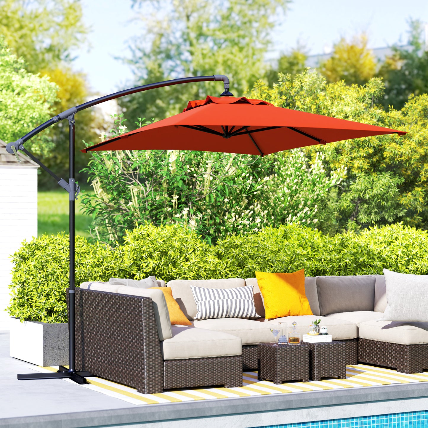 Outsunny 3m Cantilever Parasol With Cross Base Orange for Patio Outdoor Shade and Sun Protection