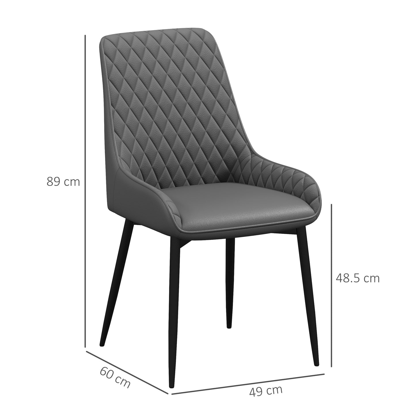HOMCOM Set of 4 Quilted PU Leather Dining Chairs with Metal Frame and Foot Caps Grey